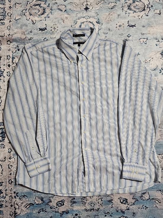 Tommy Hilfiger Other - Tommy Hilfiger Mens XXL‎ Blue White Striped Lifetime Collar Button Down Shirt 18